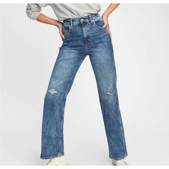 GAP Vintage Flare High Rise Distressed Denim Jeans Plus Size 18R NWT - Picture 1 of 5